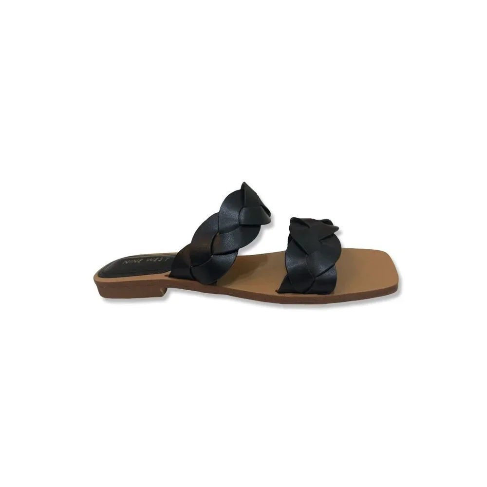 Nine West Womens Braided Black Slide Sandals Double Strap 8.5‎